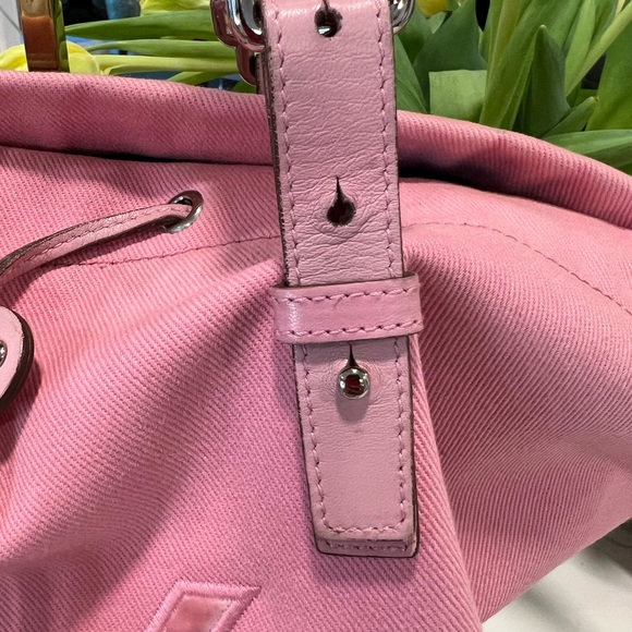 💯Authentic Yves Saint Laurent Kahala Pink Canvas & Velvet YSL Logo Tote Bag - Picture 6 of 11